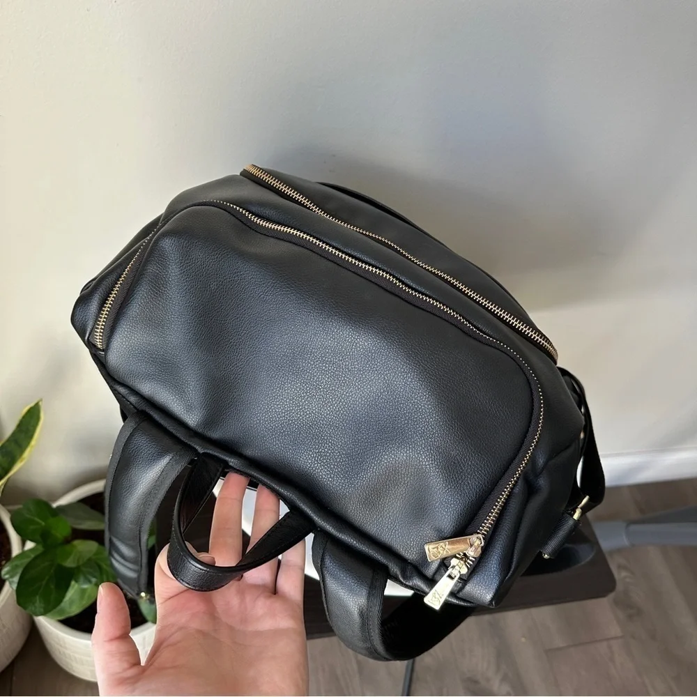 Greyfox Diaper Bag Vegan Leather Black Backpack with shoulder Strap Large